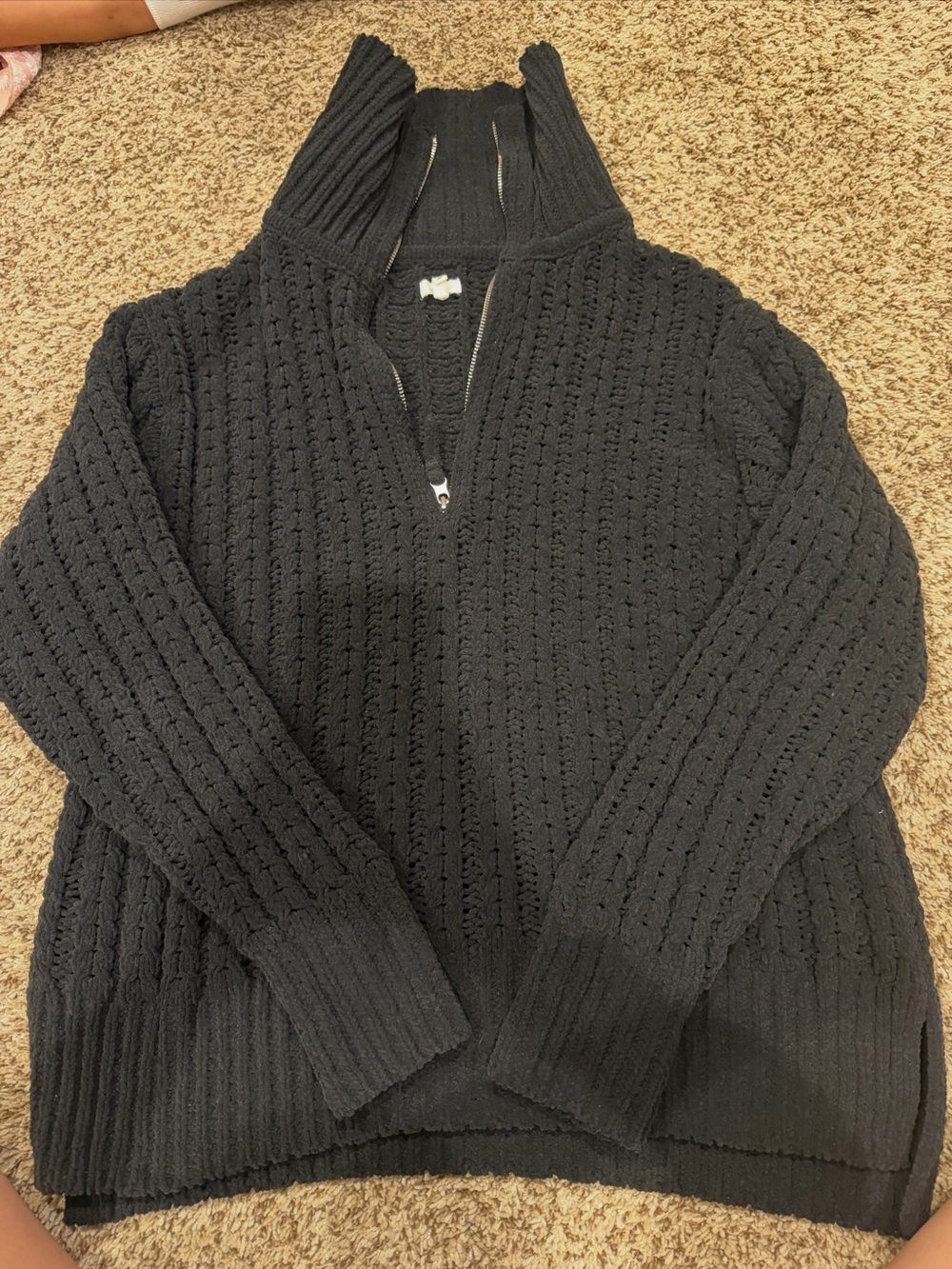 aerie Black Women's Half-Zip Knit Sweater